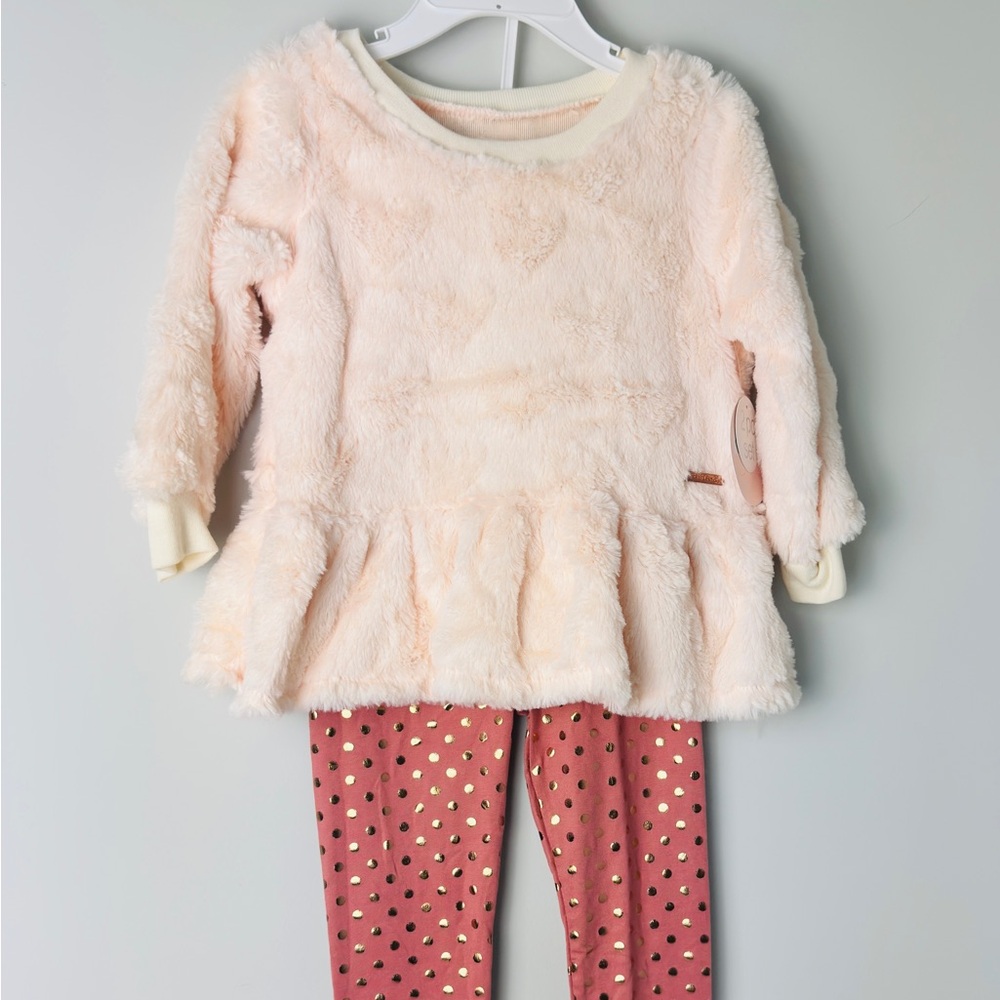 Kensie Baby Girls 2-Piece Faux Fur Peplum Top & Leggings Outfit, Size 24 Months